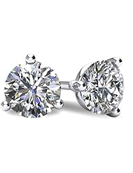 Polished-Threaded 14k White-gold Pair 7.50MM =3 CTTW Moissanite Stud-earrings