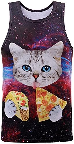 Nemolemon Unisex 3d Print Eating Pizza Cat Vest Top Sleeveless T-shirt