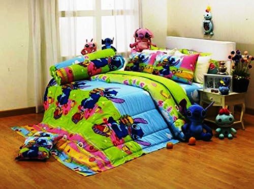 LILO &amp; STITCH Cartoon Ultra Soft Bed Fitted Sheet Set (Twin, PK038); 3 Pieces Set : 1 Bed Fitted Sheet, 1 Standard Pillow Case and 1 Standard Bolster Case