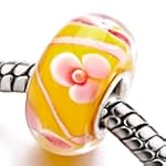 Yellow Pink Flower Stripe Beads Pandora Chamilia Beads Charm Compatible
