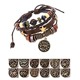Handmade Genuine Real Leather Bracelet with Constellation Zodiac Sign Logo Charms,Color Wooden Beads,Button,Adjustable Size (Scorpia)