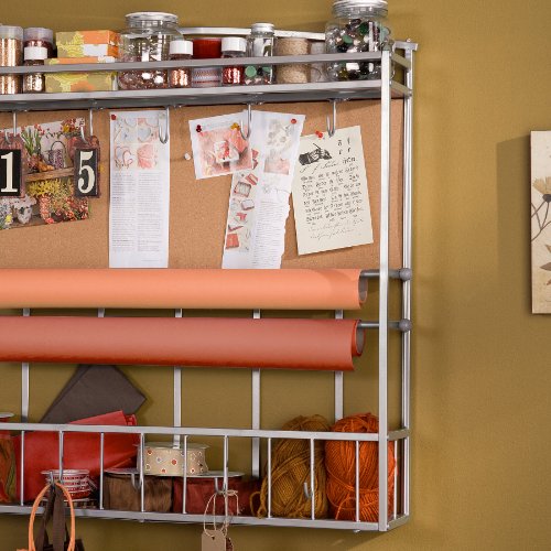 Wall-Mount Craft Storage Rack with Corkboard