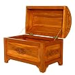 Handmade Asian Furniture - 23" Carved Floral Design Wood Storage Trunk / Hope Chest