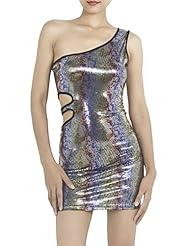 Sexy Satin One Shoulder Sequined Mini Dress 