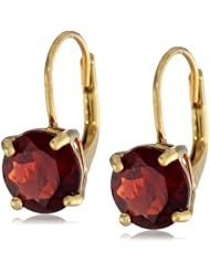 Gold Plated Sterling Silver 8mm Round Lever Back Garnet Earrings