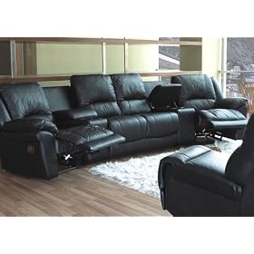 Black Leather Motion Home Theater Sectional Sofa Couch