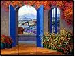 Majestic by Mikki Senkarik - Courtyard Landscape Tumbled Marble Tile Mural 18" x 24" Kitchen Shower Backsplash