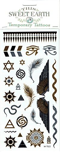 Metallic Gold and Silver Temporary Tattoos, Jewelry,Beautiful Bling (2 sheets, each 4" x 8"), Egyptian type, Eye of Ra (Horus), necklaces, bracelets, feathers, snakes, and more