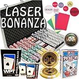 Laser Bonanza 1000 Ct 14 Gram Ultimate Poker Chip Set w Free Buttons, WPT Book Set, Bullets Guard, Pokeno