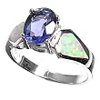 Sterling Silver Lab Created Opal Ring - 3mm Band Width - 9mm Face Height - Blue Sapphire - Sizes: 6-9 Sterling Silver Lab Created Opal Ring - 3mm Band Width - 9mm Face Height - Blue Sapphire - Sizes: 6-9