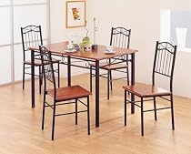 Traditional 5pc Dining Room Set Complete with Table and 4 Matching Dining Chairs in Dirty Oak Finish Wood Tops