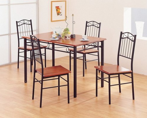 Traditional 5pc Dining Room Set Complete with Table and 4 Matching Dining Chairs in Dirty Oak Finish Wood Tops