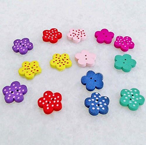 Mixed Flower 2 Holes 14mm Wooden Button Fit Sewing and Scrapbook - Wood, 100pcs Mixed Colors