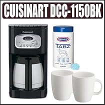 Cuisinart DCC-1150BK 10-cup Coffee Maker Plus Coffee Brewer Cleaning Tablets And a Set of Two White Porcelain 12oz. Coffee Mug's