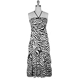 Zebra Print Black & White Long Maxi Halter Sun Dress