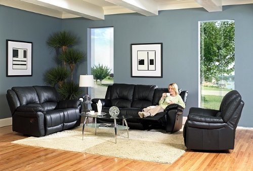 3pc Promenade Collection Black Leather Recliner Loveseat Sofa Set
