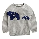 キッズ ニットセーター 子供服 プルオーバー ニット丸首 長袖 編み 秋冬 暖かい 防寒 セーター 可愛い 象柄 女の子 男の子 卒園式 結婚式 グレー 130cm
