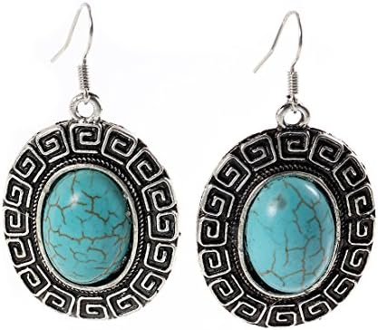Bs1981 Tibet Silver Turquoise Oval Beads Pendants Drop Dangle Earrings