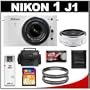 Nikon 1 J1 10.1 MP Digital Camera Body with 10mm f/2.8 & 10-30mm VR Lens (White) with 16GB Card + Case + (2) UV Filters + Accessory Kit