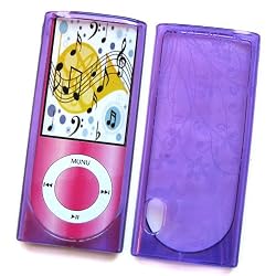 Apple iPod Nano 5th Generation Crystal Silicone Skin Case Transparent Purple Butterfly Garden Pattern Design