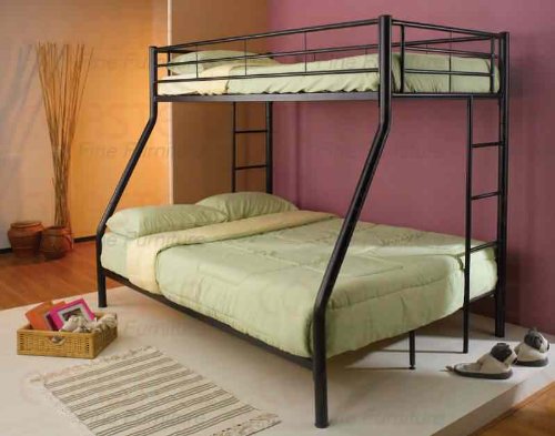 Twin Full Size Metal Bunk Bed with Sleek Design in Black Finish