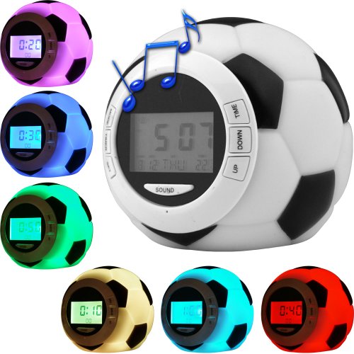 Soccer Clock w Alarm - Date - Natural Sounds Color Backligh