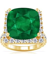 18K Yellow Gold Cushion Cut Emerald Ring With Sidestones