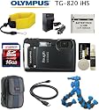 Olympus Tough TG-820 iHS Waterproof/Shockproof 12MP 5x Wide-Angle 28-140mm Lens (Black) + Floating Strap + Battery + 16BG Card + Flexible Gripping Tripod + Case + Card Reader + Cleaning kit + Travel Charger