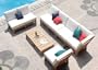 New Luxurious 7 Piece Teak Sectional Sofa Set - 2 Love Seats, 2 Lounge Chair, 1 Corner Pc, 1 Ottoman & 1 Side Table.