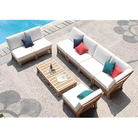 New Luxurious 7 Piece Teak Sectional Sofa Set - 2 Love Seats, 2 Lounge Chair, 1 Corner Pc, 1... by WholesaleTeak