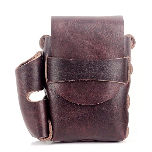 Handmade Genuine Leather Cigarette Case With lighter Holder (For King Size& 100's)Xmas Gift (Brown-A)