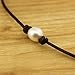 White Pearl Necklace Choker with 11-12 mm Pearls on Natural Dark Brown Leather