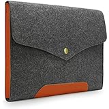 Sinoguo Gray Felt & Leather Case Sleeve Pouch for 15 Inch Macbook Pro Retina, Handmade Laptop Bag Holder Pouch with Magnetic Button for 15" Macbook Pro / Macbook Pro with Retina Display and Most Popular 15-15.6 Inches Laptop / Notebook / Ultrabook /Netbook
