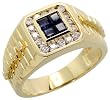 14k Gold Watch Band Style Men's Diamond Ring, w/ 0.42 Carat Brilliant Cut Diamonds & 0.78 Carat Princess Cut Blue Sapphire Stones, 1/2" (12mm) wide, size 9