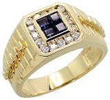 14k Gold Watch Band Style Men's Diamond Ring, w/ 0.42 Carat Brilliant Cut Diamonds & 0.78 Carat Princess Cut Blue Sapphire Stones, 1/2