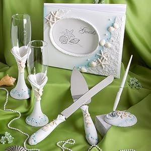 Beach Theme Wedding Accessory Set: Flutes, Cake Servers, Guestbook