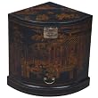 Handmade Oriental Furniture - 24" Antique Style Black Leather Corner Cabinet - Traditional Heirloom