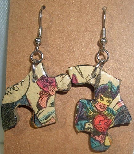 Avengers Comic Book Recycled Puzzle Dangle Earrings