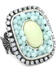 Liz Palacios "Crystales Opalos" Blue Green Rock Crystal Square Ring with Cabochon Center