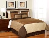 Chocolate and Caramel Block Microsuede Collection - 6pc Luxury Duvet Cover Bedding Set - King Size