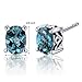 Peora London Blue Topaz Stud Earrings 925 Sterling Silver, Solitaire Scroll Gallery, Natural Gemstone, 1.50 Carats Total, Oval Shape 7x5mm, Friction Backs, December Birthstone Earrings, Blue Studs