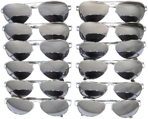 One Dozen (12 units) Mirrored Lens Aviators (3 Frame Color Options)