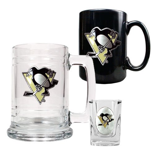 NHL Pittsburgh Penguins 15-Ounce Tankard, 15-Ounce Ceramic Mug & 2-Ounce Shot Glass Set - Primary Logo