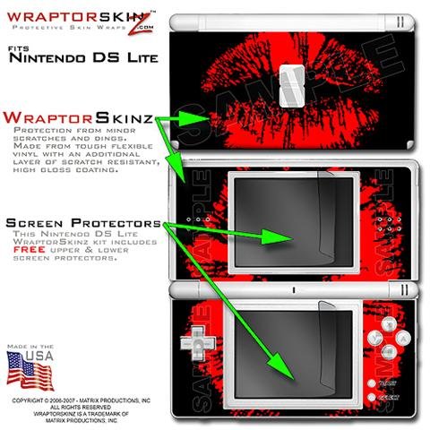 Big Kiss Red on Black WraptorSkinz Skin kit fits Nintendo DS Lite (DS LITE NOT INCLUDED)