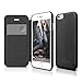Phone 6S Case, elago [Leather Flip][Black/Black] - [Card Slot][Screen Protection][Premium Hybrid Construction] - for iPhone 6/6S