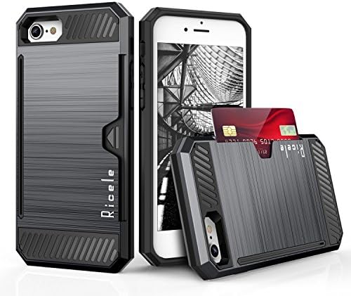 iPhone 7 Wallet Case Hybrid Slim Brushed Metal Design Case Credit Card Slot Holder for Apple iPhone 7 [Protective Grip Card Case] (Gray)