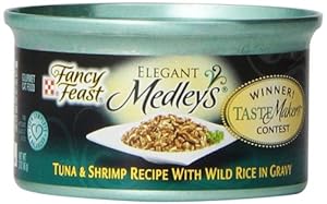 Purina Fancy Feast Elegant Medleys Tastemakers Yellowfin Tuna and Shrimp with Wild Rive in Gravy Cat Food, 3-Ounce (Pack of 24)