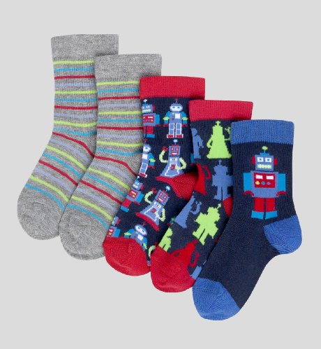 5 Pairs Of Robot Socks