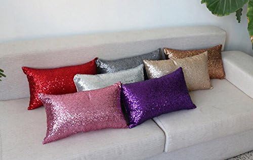 Pure Color Sequins Sofa Bed Bedroom Car Pillowcase Decorative Throw Pillow Cover (Brown, 30x50cm)