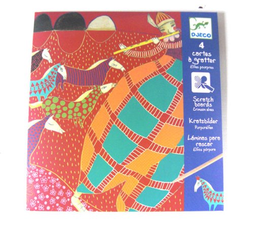 Djeco Scratch Cards - Crimson Elves - 4 Card Set